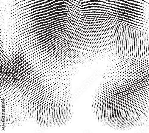 Abstract swirling of black dots create a dynamic textured surface.