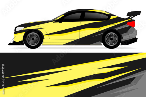 Sleek yellow and black racing car design on track
