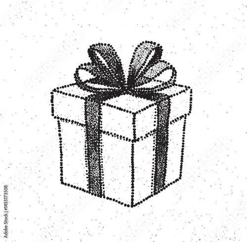A textured dotted gift box is adorned with a vibrant ribbon bow.