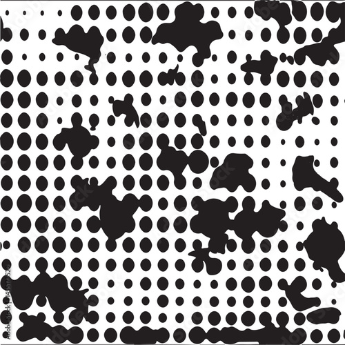 A dynamic of black circles dispersed across a white background creates an abstract and energetic visual.