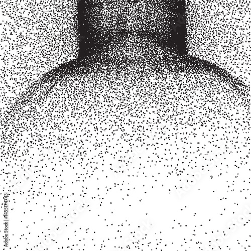 A silhouetted head is enveloped in a dense field of small dots.