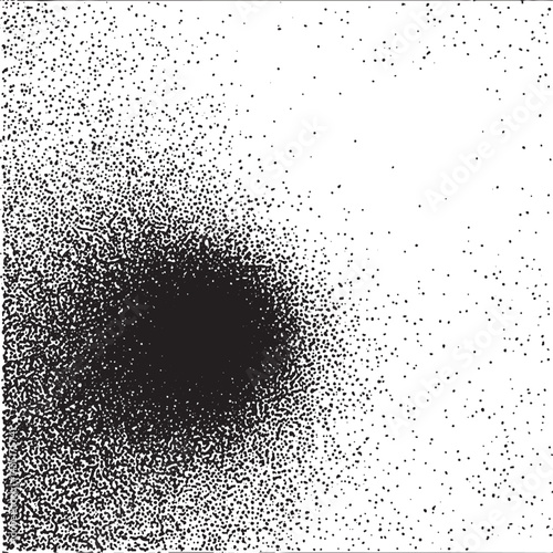 A grayscale transitions from dense black dots to sparse white dots across a textured background.