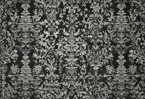 Intricate black & white damask, elegant seamless wallpaper pattern , refined, illustration, vintage
