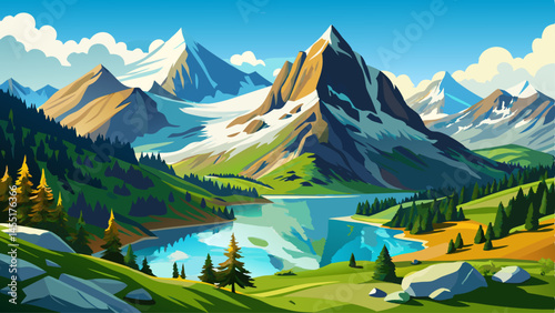 Scenic view on Bernese range above Bachalpsee lake. Popular tourist attraction. Location place Swiss alps, Grindelwald valley, Europe.