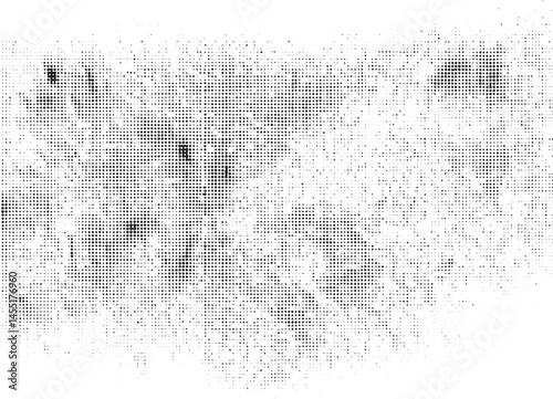 A blurred monochrome landscape features scattered textured dots against a dark background.