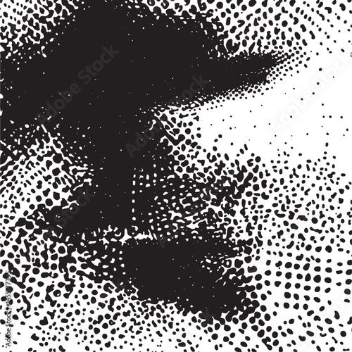 A grayscale silhouette of a person wearing a hat is partially obscured by textured dots.