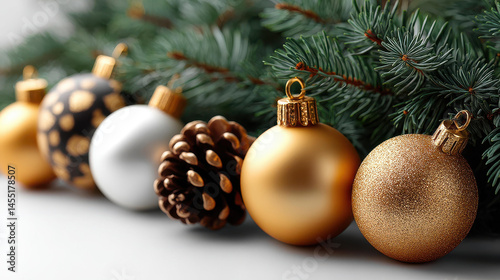 A festive border of Christmas branches adorned with vibrant decorations, perfect for your holidaythemed design needs.