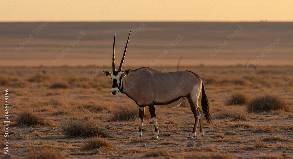 Fototapeta premium Standing Oryx in Open Savannah During Sunset