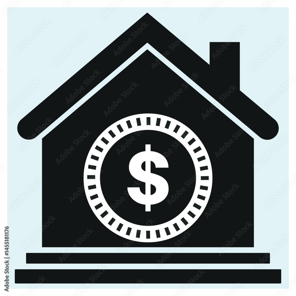 Obraz premium Home Finance Icon, House with Dollar Sign Vector for Mortgage, Bank, Real Estate Apps, Investing Icon.