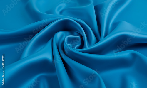 Elegant Swirling Blue Satin Fabric with Lustrous Texture