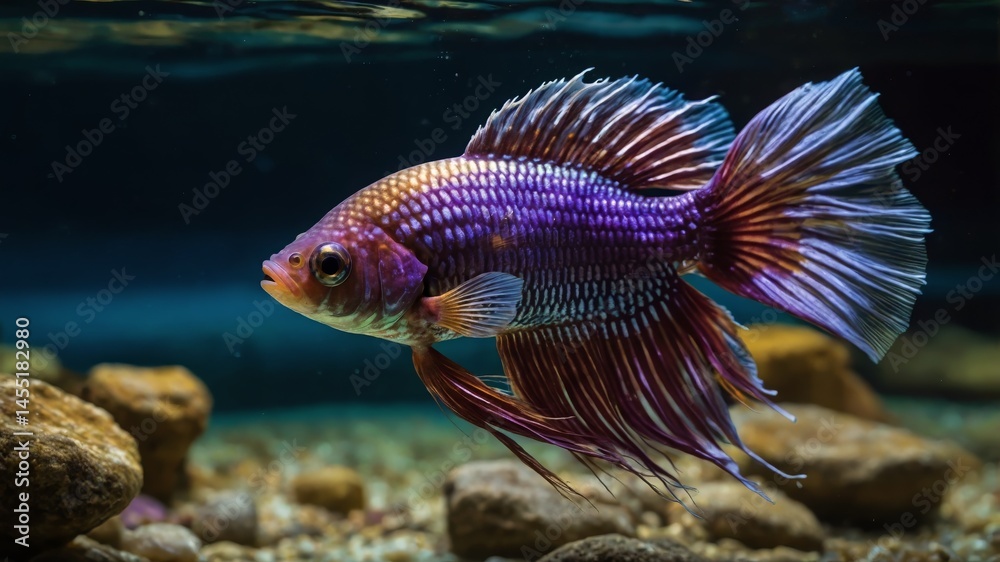 Fototapeta premium Elegant Betta splendens fish swimming gracefully in a serene underwater environment