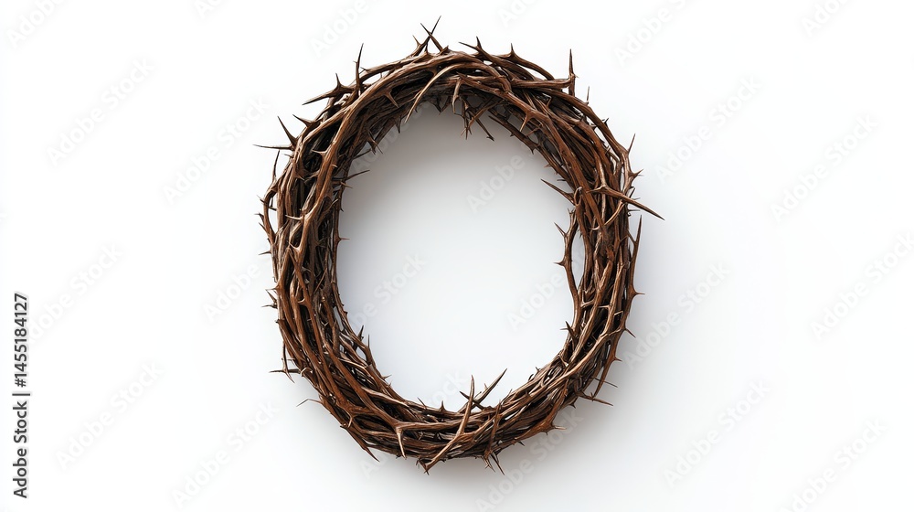 Fototapeta premium Crown of thorns on white background symbolizing sacrifice and redemption