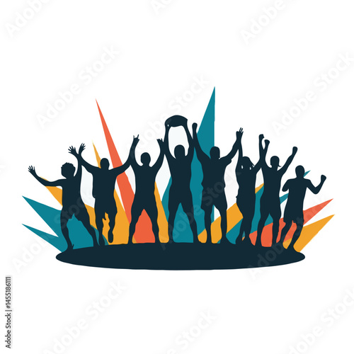 Sports Celebration Silhouette: Teamwork and Victory in Dynamic Competition Event
