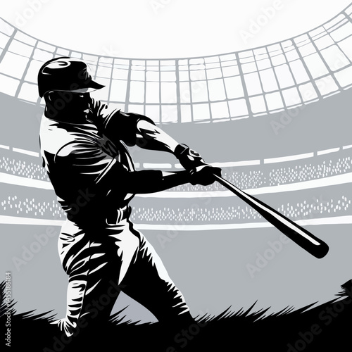 Dynamic Silhouette of Baseball Athlete in Action at Stadium - Professional Athlete Swinging Bat in Iconic Sport Event