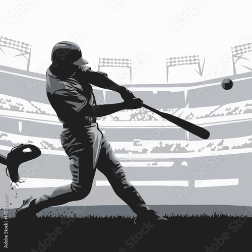 Dynamic Silhouette of Athlete Swinging for Home Run in Exciting Baseball Game at Stadium