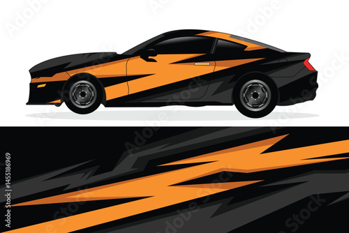 Sporty black and orange car with dynamic design