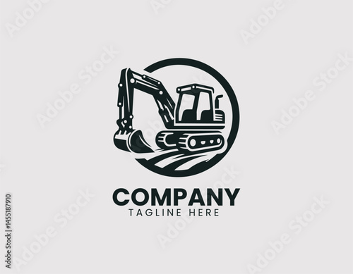 Backhoe machinery vector logo design. Construction vehicle illustration with modern industrial branding style.