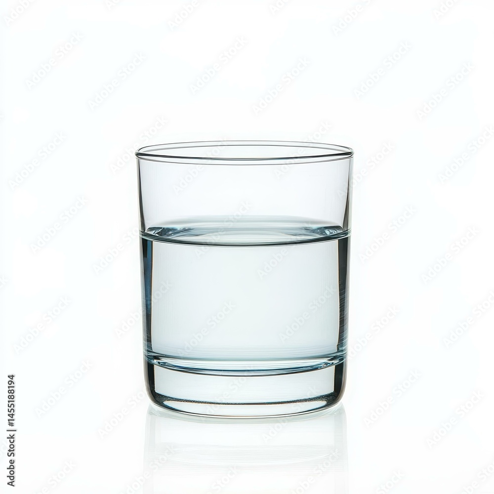 A clear water glass stands alone against a bright white backdrop, showcasing its minimalist elegance. A clear water glass stands alone against a bright white backdrop, showcasing its minimalist elegance.
