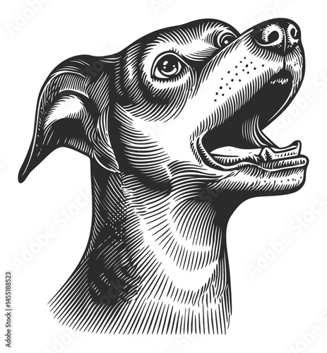 Detailed Illustration of a Dog's Head with Open Mouth and Expressive Eyes