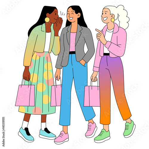 Group of fashionable women gossiping and shopping together