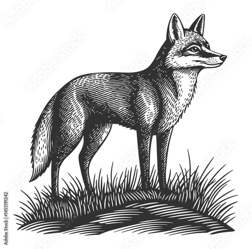 Detailed Illustration of a Standing Fox in a Natural Setting