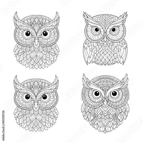 owl face. mandala style. illustration. coloring page for adult