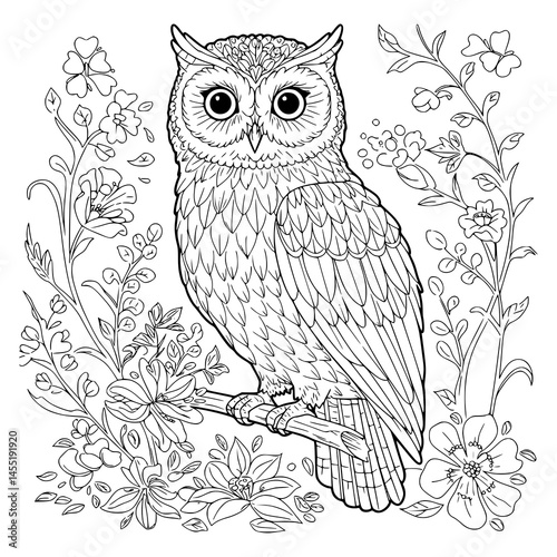 owl on tree in flower garden. vector illustration