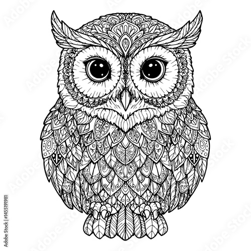 owl face. mandala style. illustration. coloring page for adult