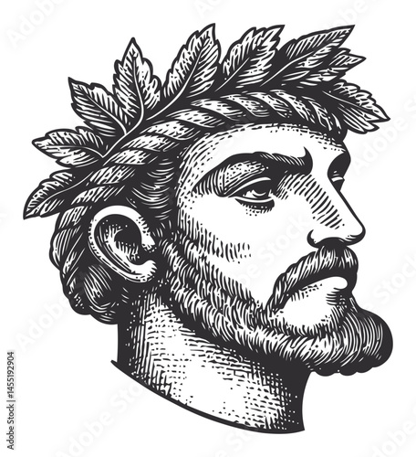 Classic Sketch of a Roman Emperor with Laurel Wreath in Profile