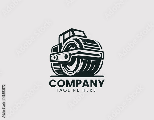 Vector logo design of heavy roller equipment. Industrial construction machine in modern style.