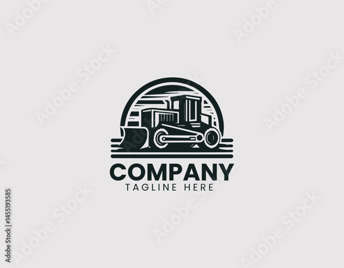 Grader vector logo design. Heavy roadwork machinery illustration in industrial modern theme.