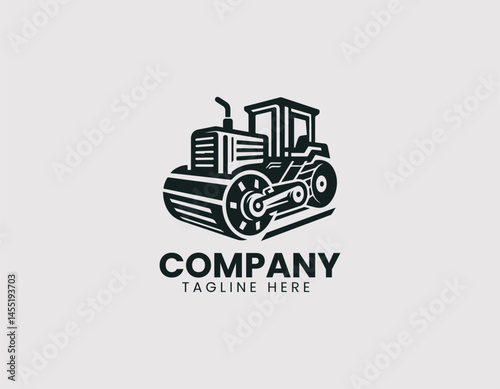 Vector logo design of heavy roller equipment. Industrial construction machine in modern style.