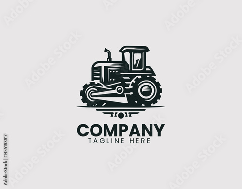 Grader heavy machinery vector logo illustration. Industrial construction equipment design in clean modern style.