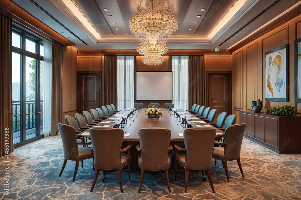 Obraz premium Elegant Conference Room Design with Cozy Ambiance and Stylish Furniture