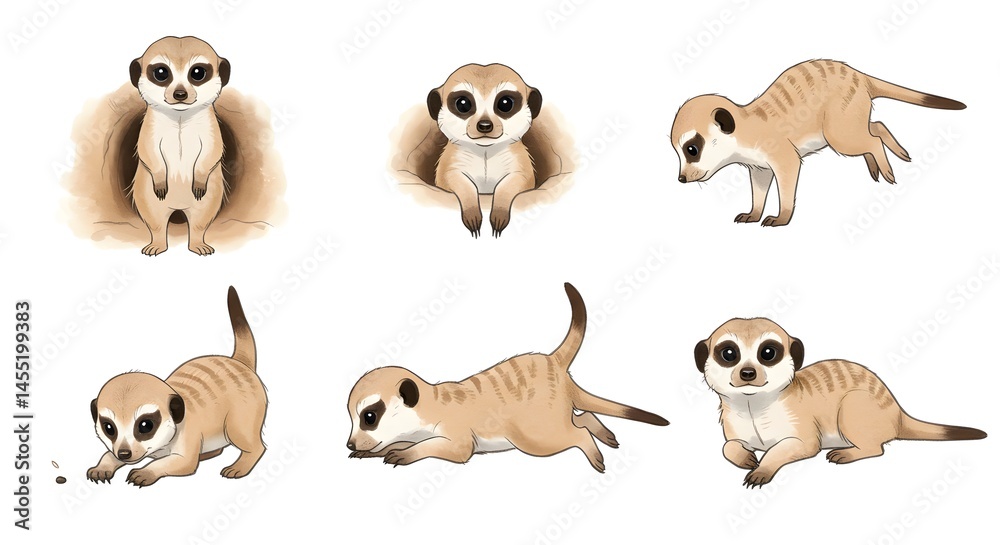 Obraz premium Adorable Meerkat Poses Collection for Kids Books Illustrations and Designs