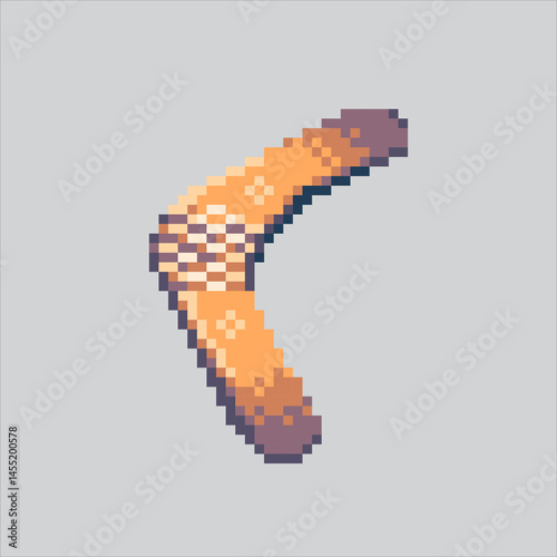 Pixel art illustration Primitive Boomerang. Pixelated Caveman Boomerang. Primitive Caveman Boomerang Weapon Icon pixelated for the pixel art game and icon for website and video game. old school retro.