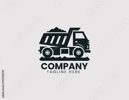 Sleek vector logo illustration of a dump truck. Modern and geometric design concept.
