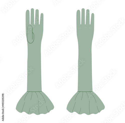 Opera Gloves warm Elbow length boot type evergreen jade cartoon Fashion hand accessory clothing technical illustration garment. Vector for Men, women, unisex style flat template CAD mockup