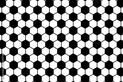 Repeated hexagon pattern. Soccer ball texture background. Minimalistic football game print. Mosaic geometric design. Tile floor, fence or net surface. Vector graphic illustration.