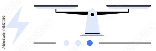 Balanced scale emphasizing energy distribution with a lightning bolt representing electricity and circular indicators. Ideal for sustainability, energy efficiency, technology, equilibrium