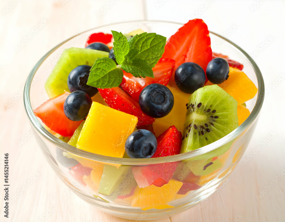 Colorful Fruit Salad In Glass Bowl Colorful Fruit Salad In Glass Bowl