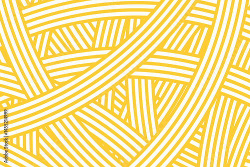 Curvy yellow lines. Ramen or noodle pattern. Pasta, tagliatelle or macaroni background. Spaghetti texture. Traditional Italian, Chinese of Japan food print. Vector flat illustration.