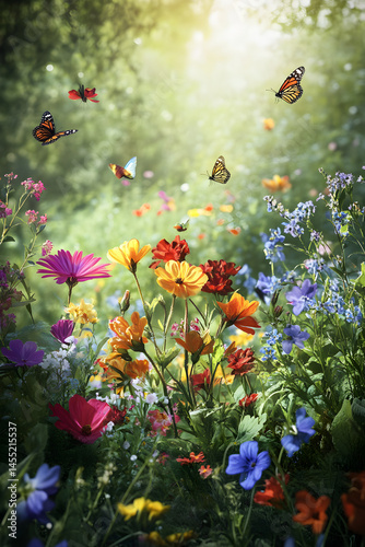 A Symphony of Wildflowers: Nature's Vibrant Tapestry in Bloom Under Sunlit Skies