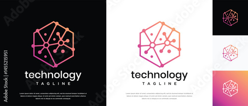 Technology connection hexagon logo design. Technology connection logo template. Technology logo symbol icon	