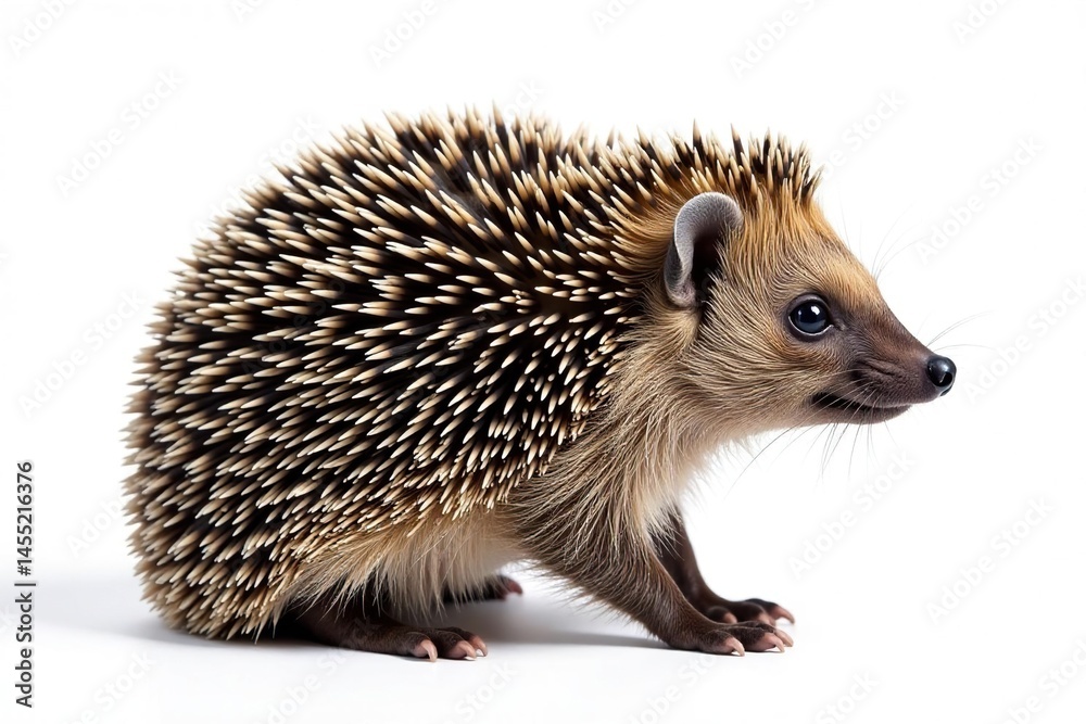 Fototapeta premium Hedgehog, facing right, isolated on pure white background , pet, facing