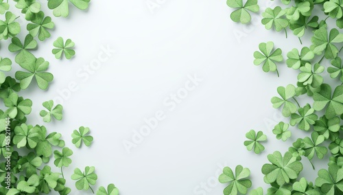 Fresh green clovers creating a natural border on a light background for spring decoration