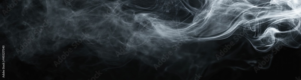 Obraz premium Abstract image of ethereal white smoke swirling against a dark background, creating a dramatic and textured visual effect with delicate, flowing lines and wispy forms.