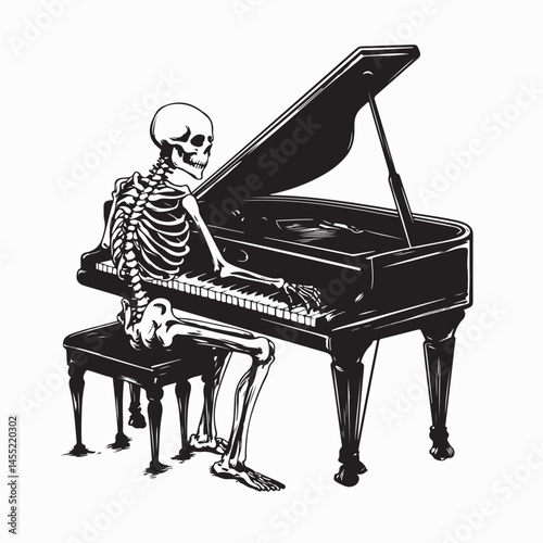 Energetic Skeleton Passionately Performing on a Grand Piano in a Lively Vector Illustration