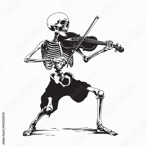 Human Skeleton Playing Violin Fiddle Image Vector isolated on white background