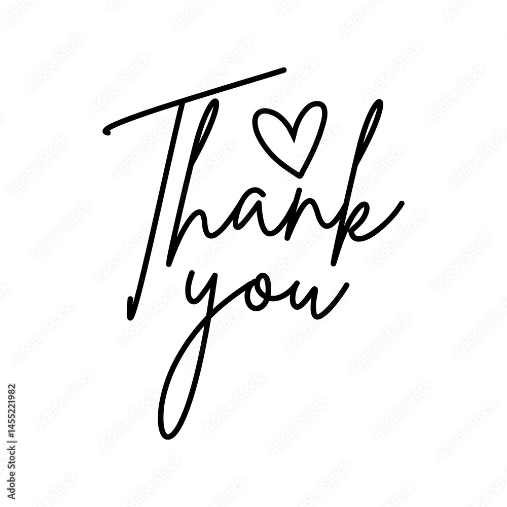 Fototapeta premium Thank you typography design on plain white transparent isolated background for card, shirt, hoodie, sweatshirt, apparel, tag, mug, icon, poster or badge